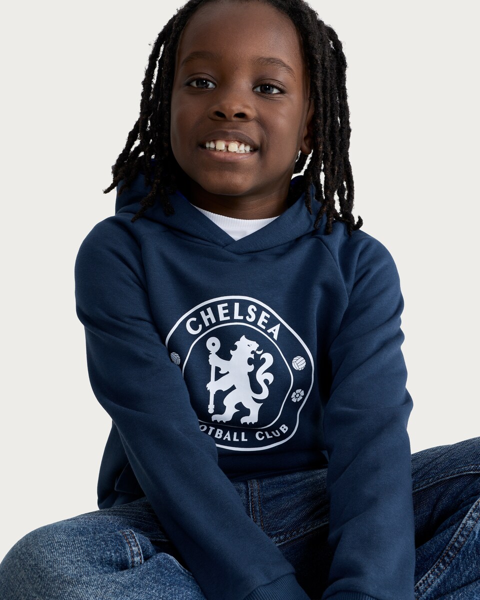 image 1 of Chelsea Logo Cotton Rich Hoodie in Blue