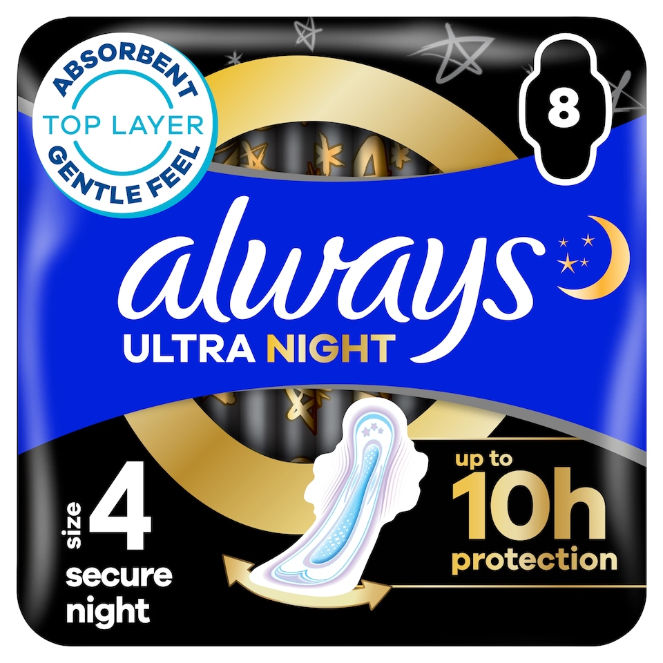 image 1 of Always Ultra Secure Night Size 4 Sanitary Towels with Wings 8 Pack