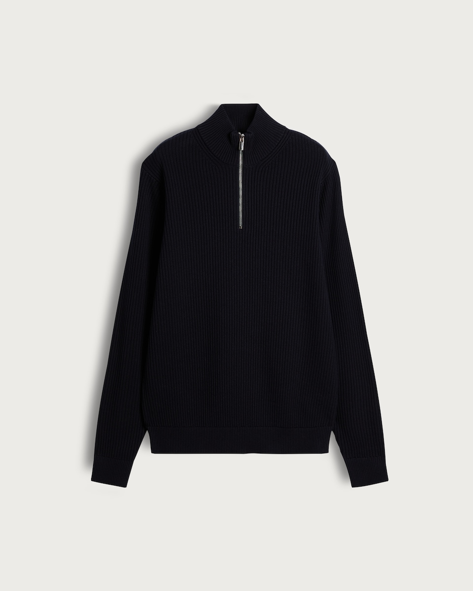 image 1 of F&F Pure Cotton Ribbed Half Zip Jumper in Navy