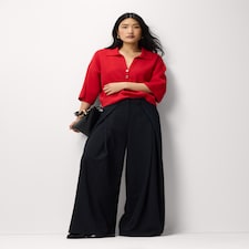 F&F Wrap Front Pinstripe Wide Leg Trousers in Navy