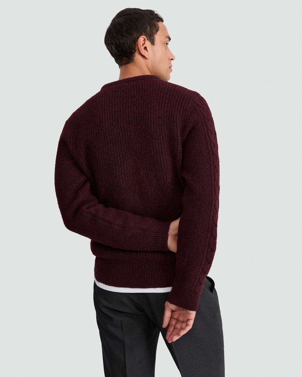 image 1 of F&F Crew Neck Cable Knit Jumper in Burgundy