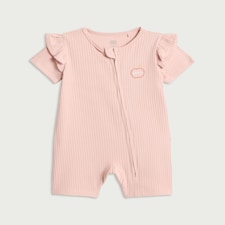 F&F Baby Organic Cotton Rich Frill Sleeved Romper in Pink