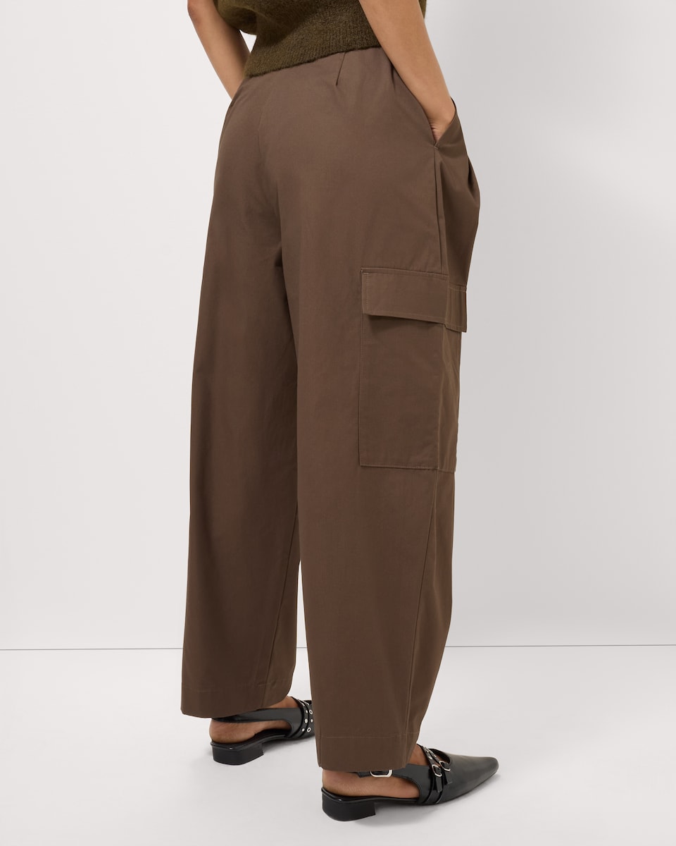image 1 of F&F Pure Cotton Tailored Barrel Leg Trousers in Multi Brown
