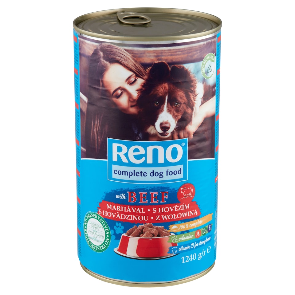image 1 of Reno Wet Dog Food, Chunks for Adult Dogs with Beef in Gravy Can 1240 g