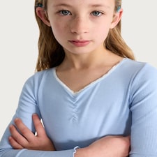 F&F Girls Ribbed Lace Trim Long Sleeved Top in Blue