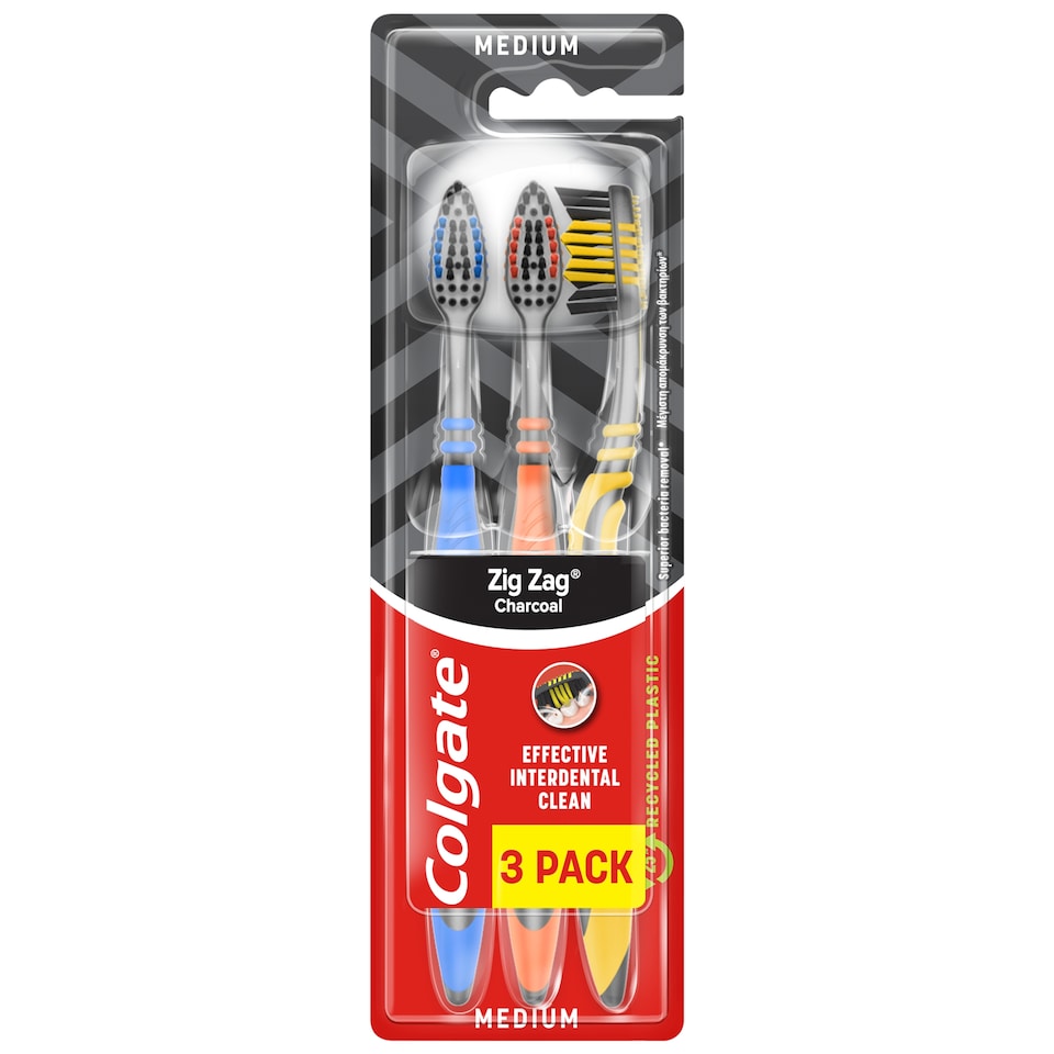 image 1 of Colgate Zig Zag Charcoal Toothbrush Medium 3pcs