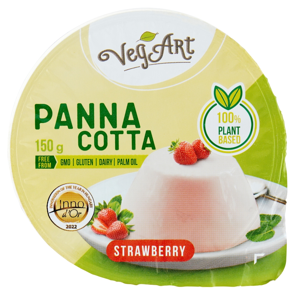 VegArt vegán panna cotta jellegű növényi desszert készítmény eper ízesítéssel 150 g  1. kép