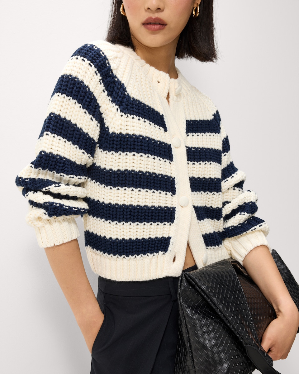 image 1 of F&F Chunky Knitted Cardigan in Multi Blue
