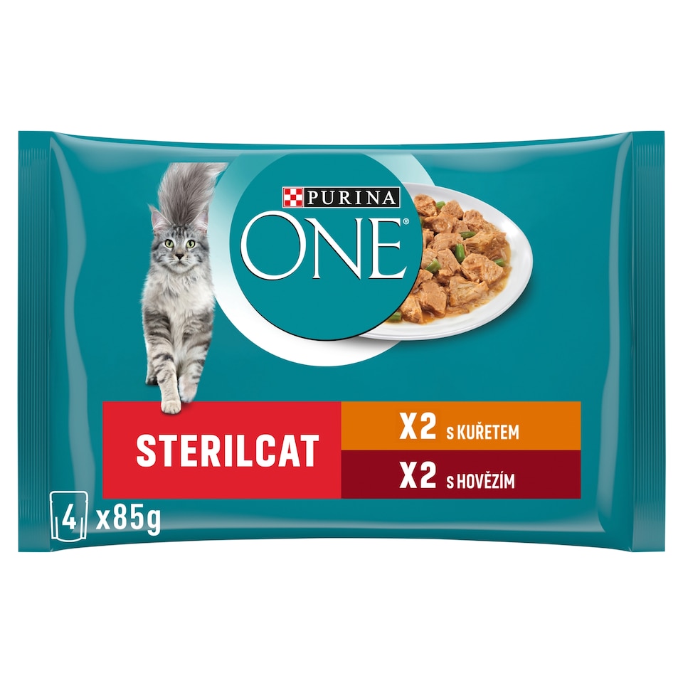 obrázok 1 z Purina ONE Sterilised kapsičky pre mačky kuracie, hovädzie v šťave 4 x 85 g
