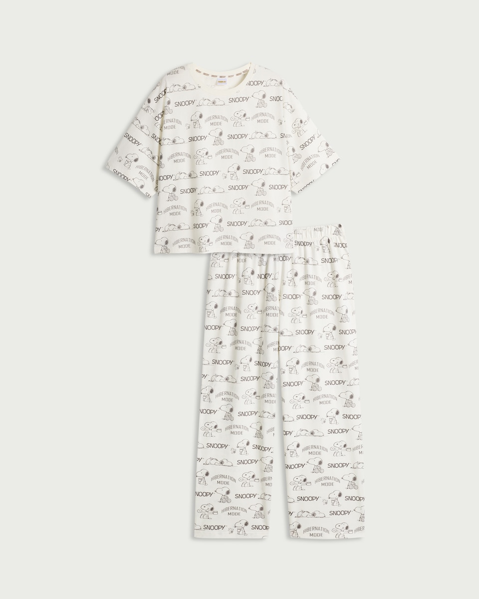 image 1 of Snoopy Pure Cotton Pyjama Set in Cream
