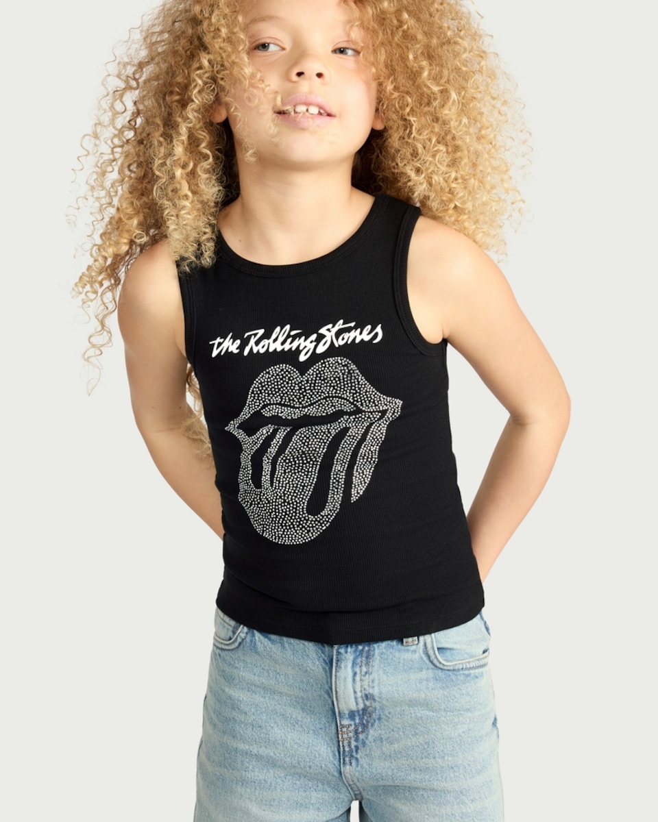 image 1 of Rolling Stones Cotton Rich Ribbed Vest in Black