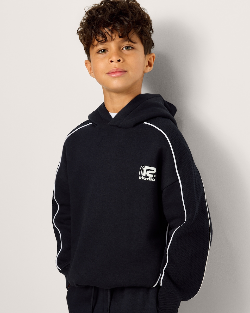 image 1 of F&F Boys Cotton Rich Pullover Hoodie in Navy
