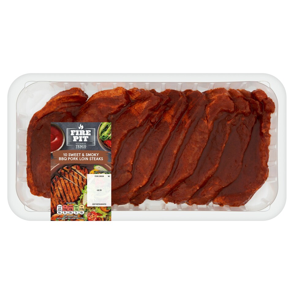 Tesco Fire Pit 10 Sweet & Smoky BBQ Pork Loin Steaks 1kg