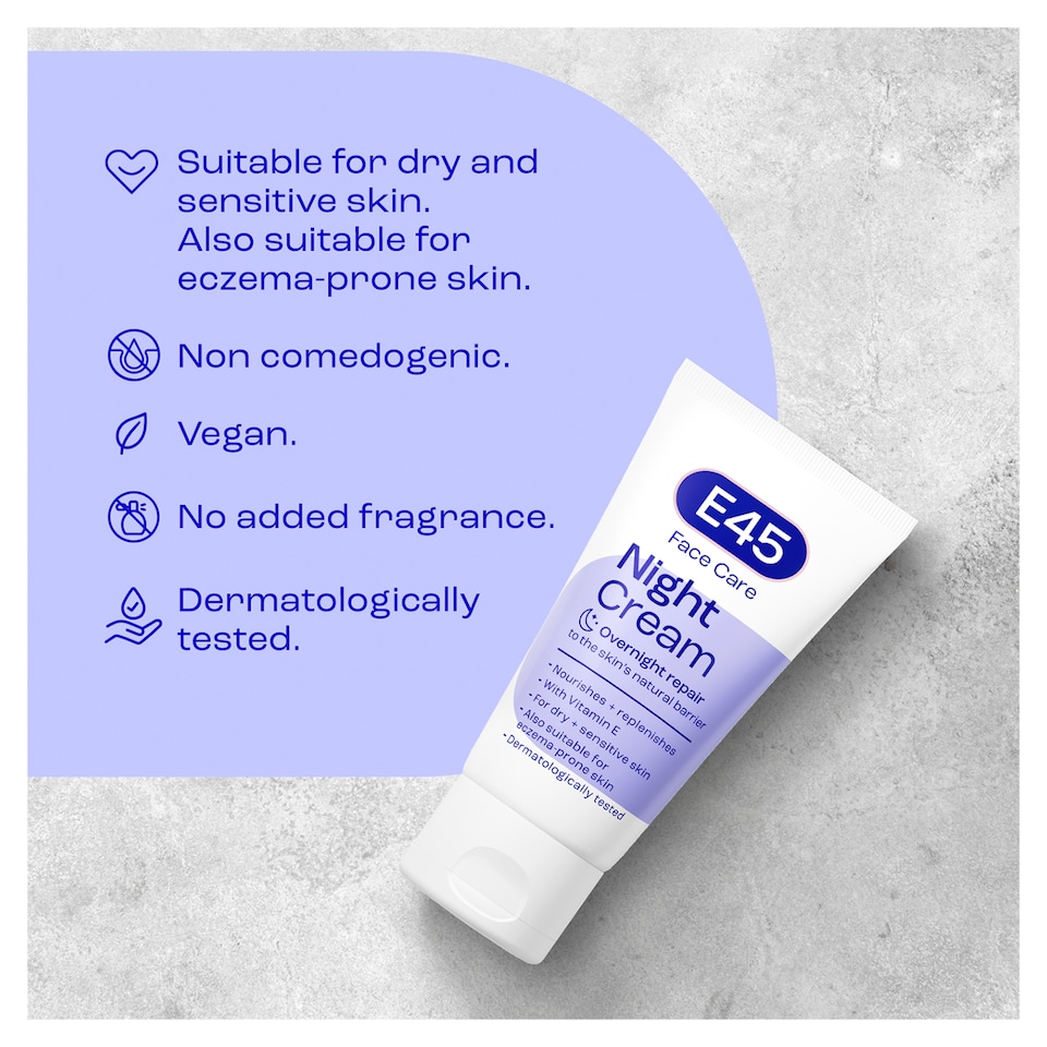 image 1 of E45 Night Face Cream to Repair & Replenish Dry Skin 50ml