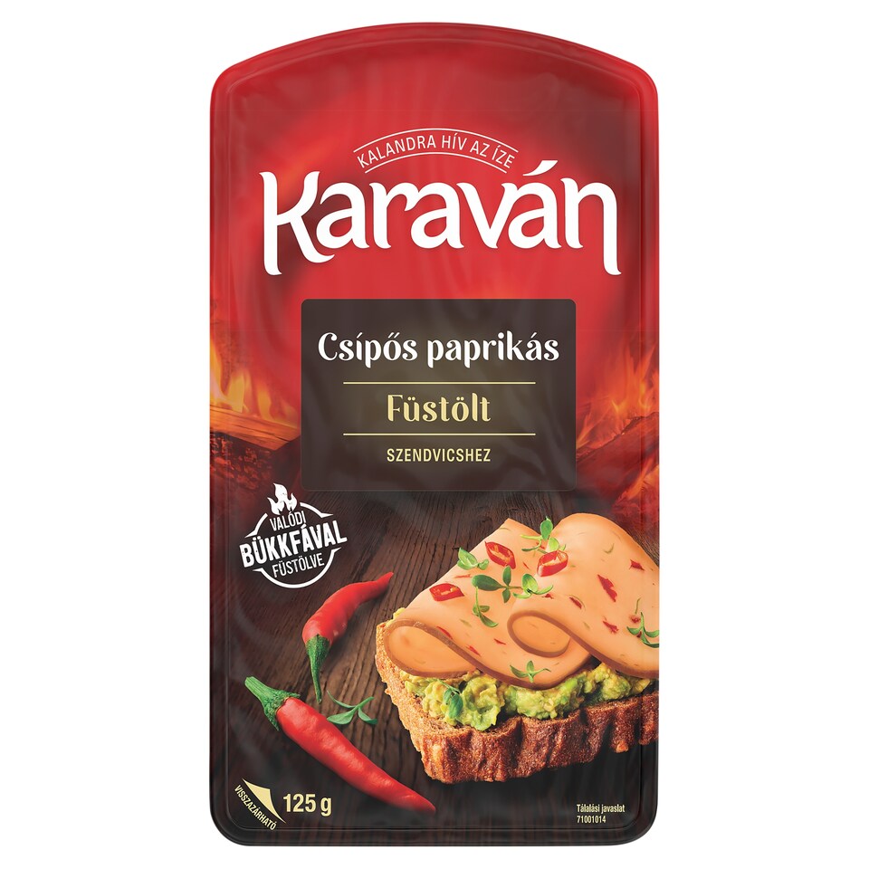 Karaván csípős paprikás, füstölt, zsíros szeletelt ömlesztett sajt 125 g