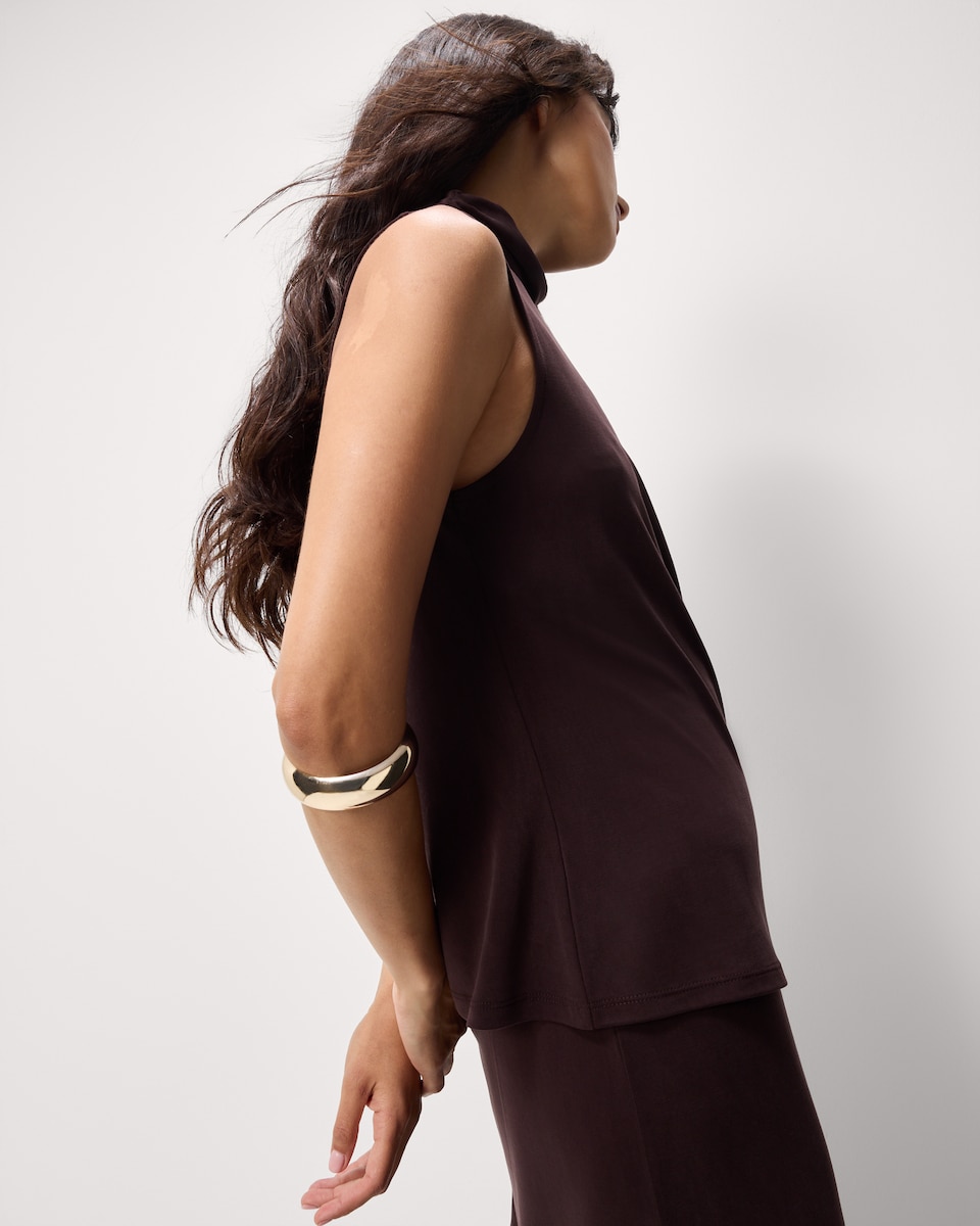 image 1 of F&F Turtle Neck Sleeveless Top in Chocolate