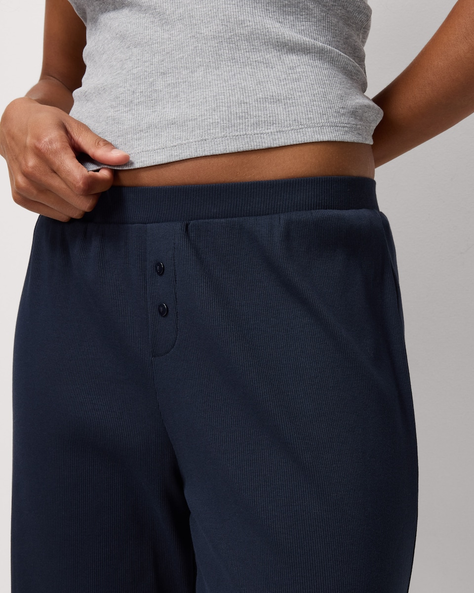 image 1 of OH ME OH MY Cotton Rich Lace Trim Pyjama Bottoms in Navy