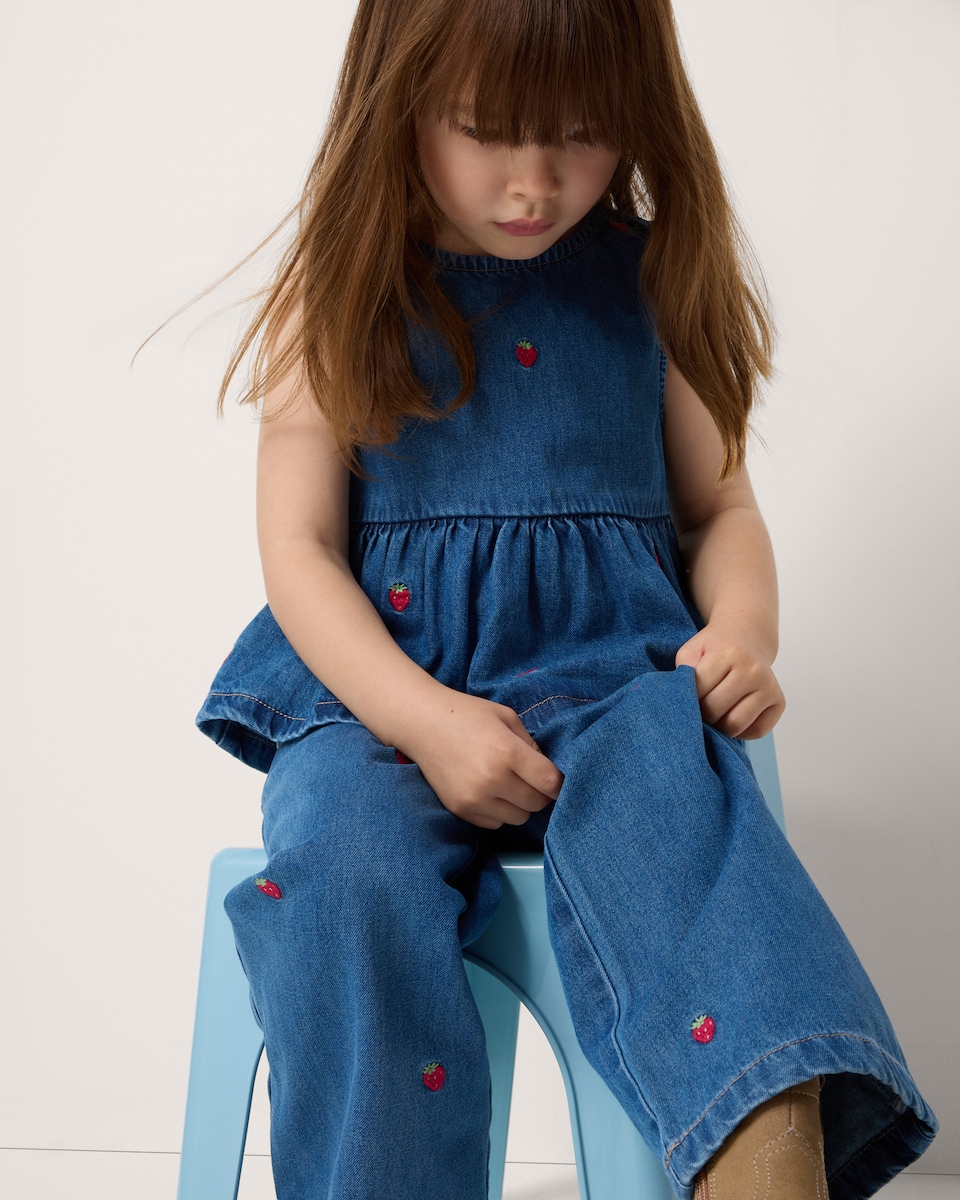 image 1 of F&F Girls Pure Cotton Embroidered Vest and Trousers Set in Blue