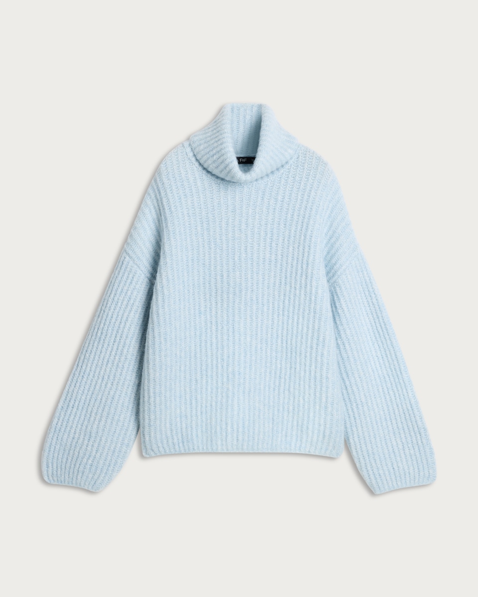 image 1 of F&F Ribbed Roll Neck Jumper in Blue