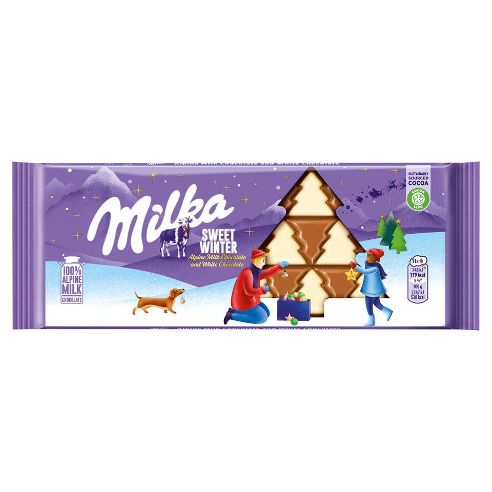 Milka Sweet Winter Alpesi Tej Felhasználásával Készült Tejcsokoládé és Fehér Csokoládé 100 G