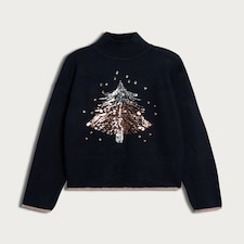F&F Sequin Christmas Tree Jumper in Navy