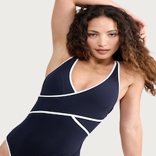 F&F Contrast Trim Wrap Front Swimsuit in Navy