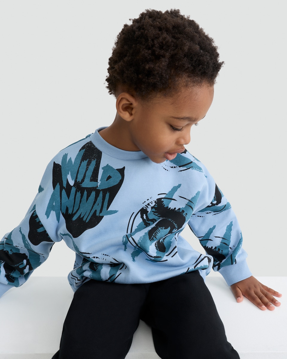 image 1 of Jurassic World Wild Animal Slogan Cotton Rich Sweatshirt in Blue