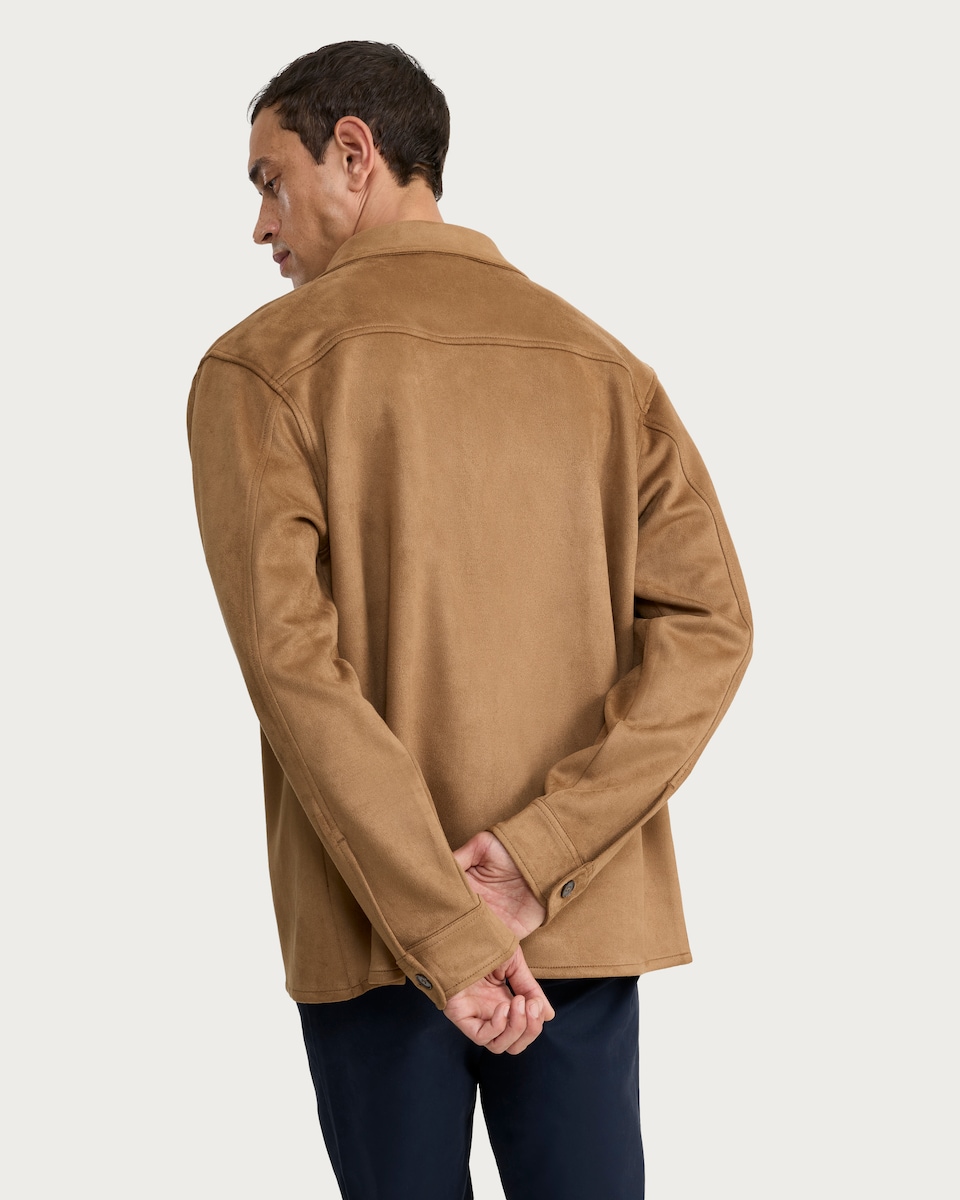 image 1 of F&F Faux Suede Button-Up Shirt in Mink