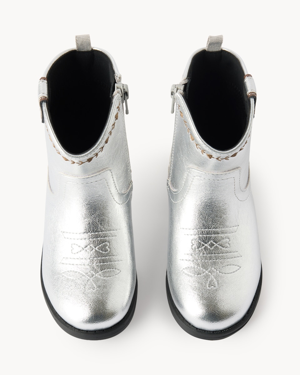 image 1 of F&F Girls Metallic Ankle Boots in Silver