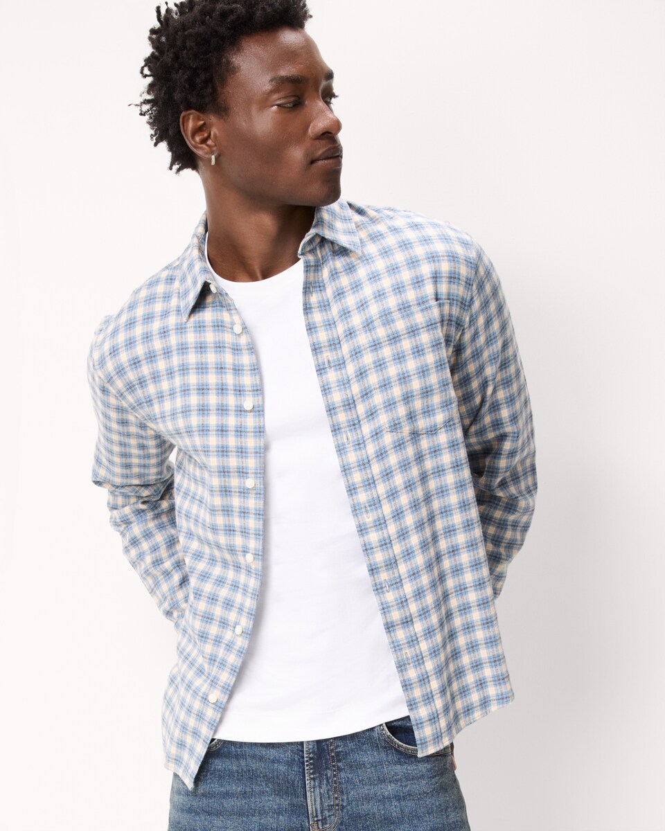 image 1 of F&F Pure Cotton Brushed Checked Shirt in Blue