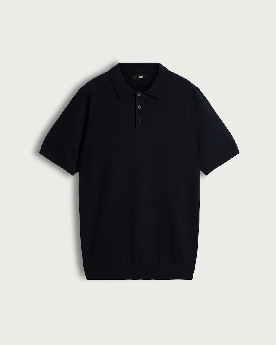 image 1 of F&F Pure Cotton Fine Knit Polo Shirt in Navy