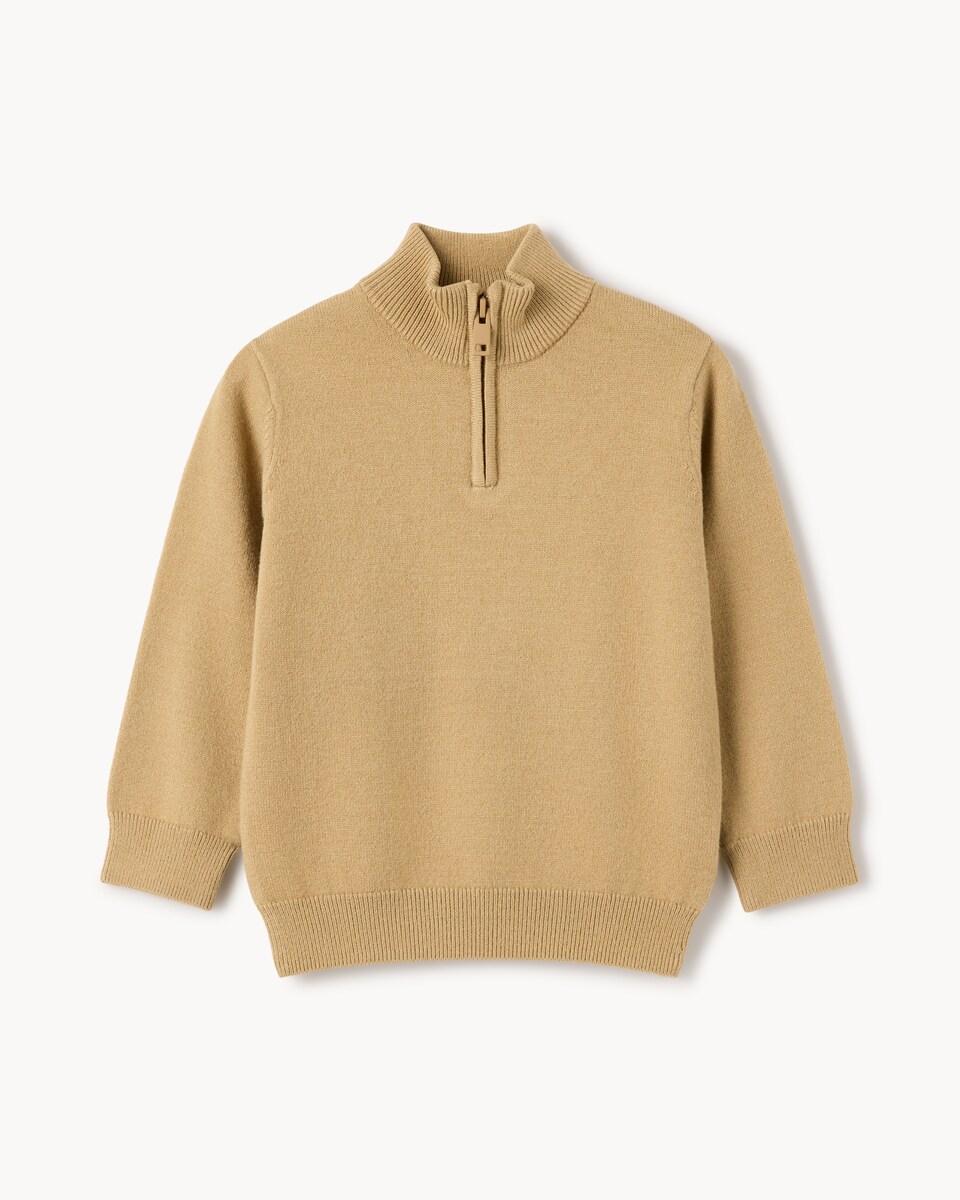 image 1 of F&F Boys Knitted Half Zip Jumper in Neutral