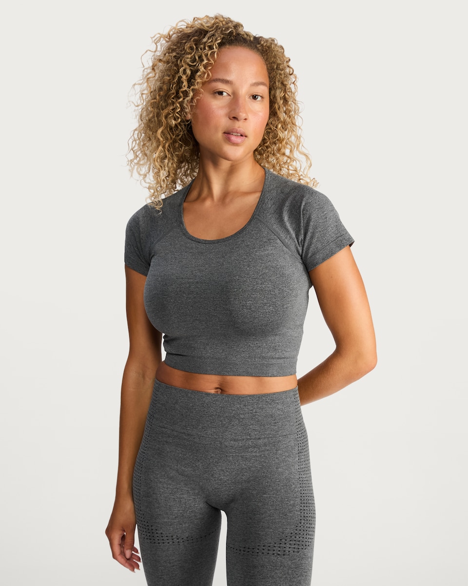 image 1 of F&F Active Seamfree Square Neck ports T-Shirt in Grey Marl