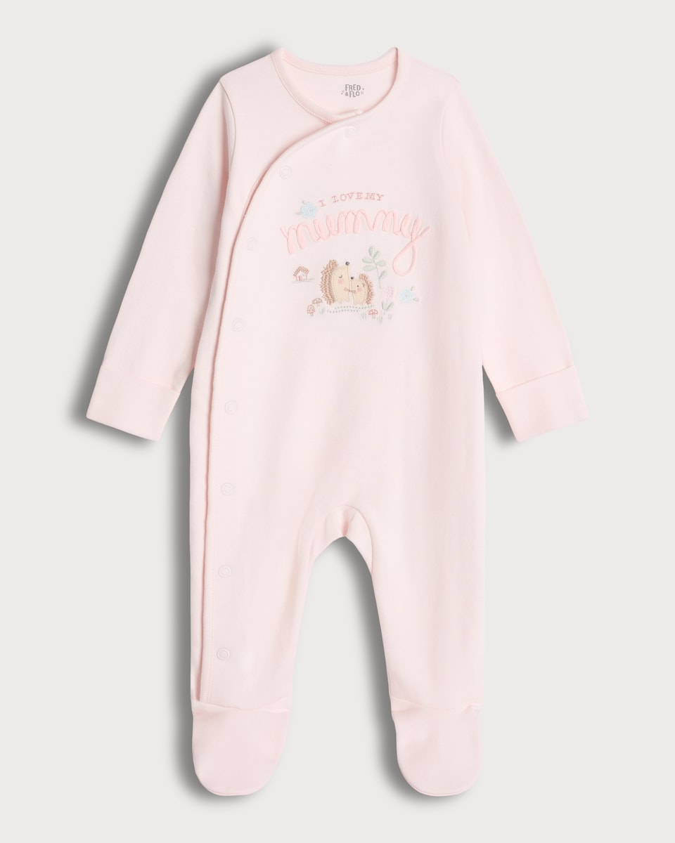 image 1 of F&F Baby Pure Cotton I Love My Mummy Sleepsuit in Pink