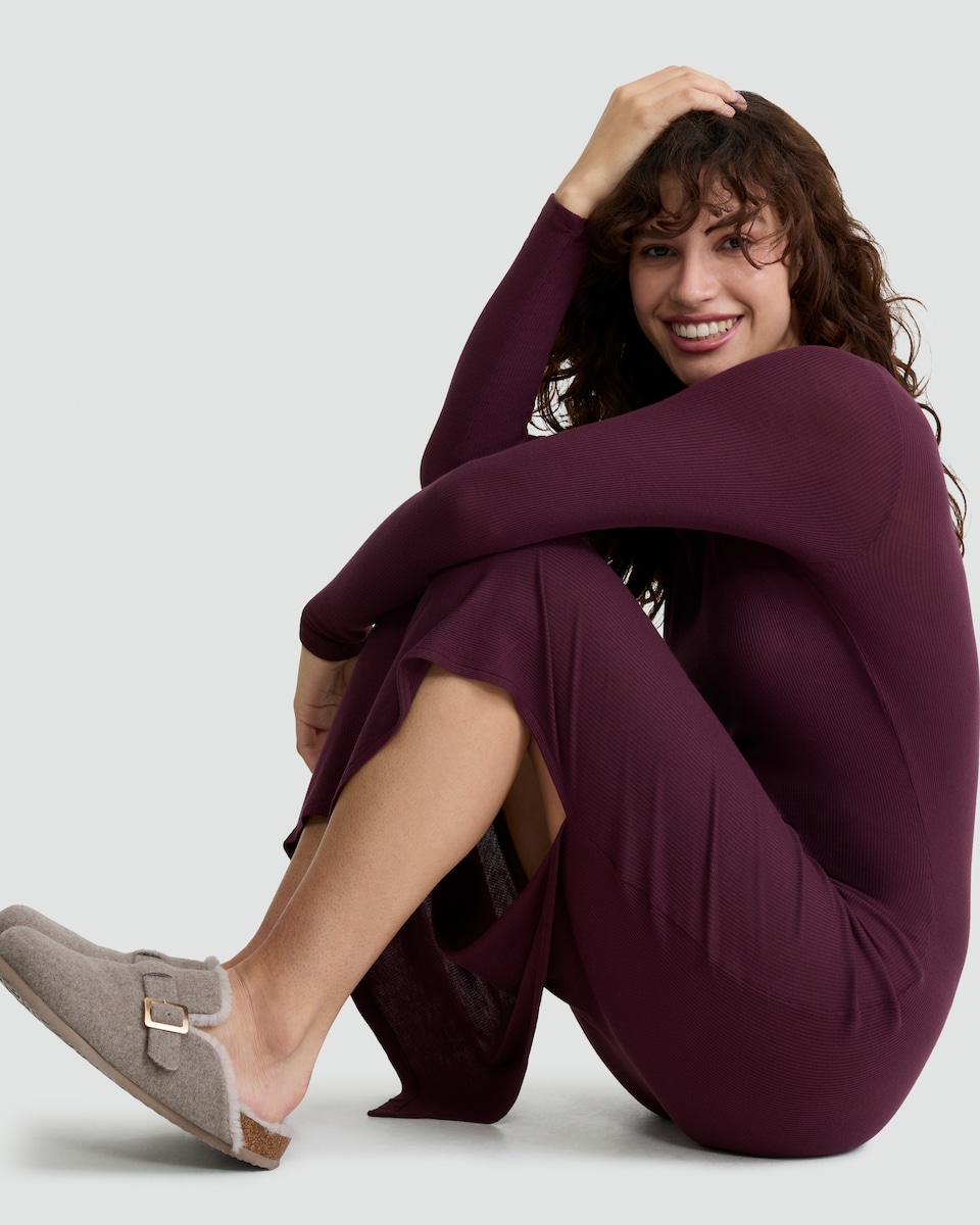 image 1 of F&F Ribbed Long Sleeved Pyjama Dress in Purple