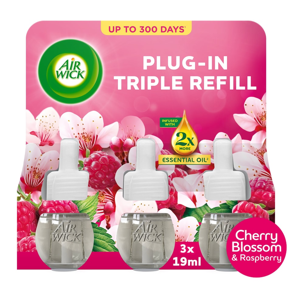 Airwick Air Freshener Plug In Triple Refill Cherry Blossom & Raspberry 3x19ml