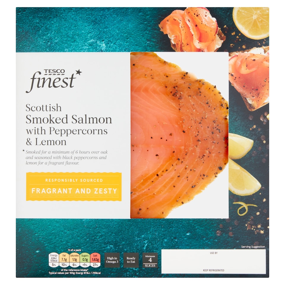 Tesco Finest Scottish Smoked Salmon With Peppercorns & Lemon 100g