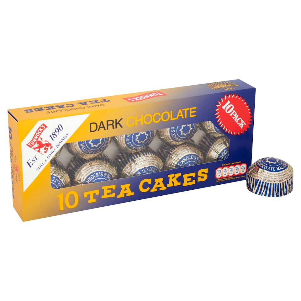 image 1 of Tunnocks Dark Chocolate Tea Cakes Marshmallow Biscuits Multipack, 10x24g