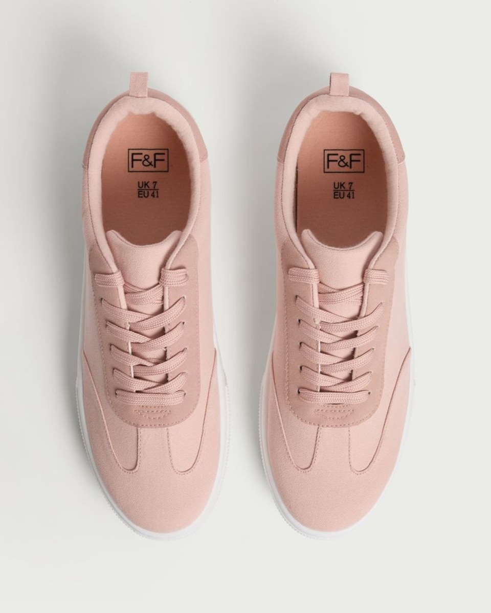 image 1 of F&F Canvas Lace Up Trainers in Pink