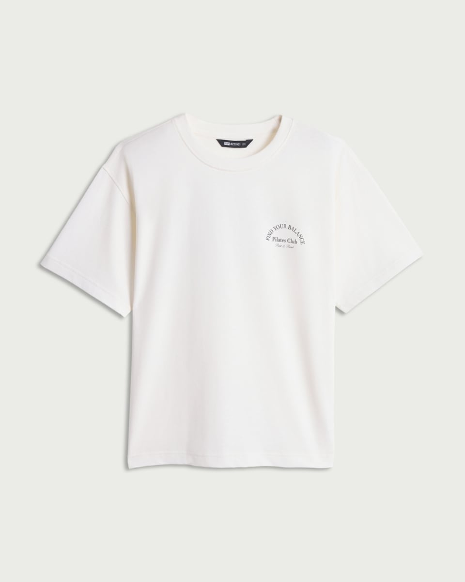 image 1 of F&F Active EVERYHOUR Pure Cotton Pilates Club Oversized Fit T-Shirt in Cream