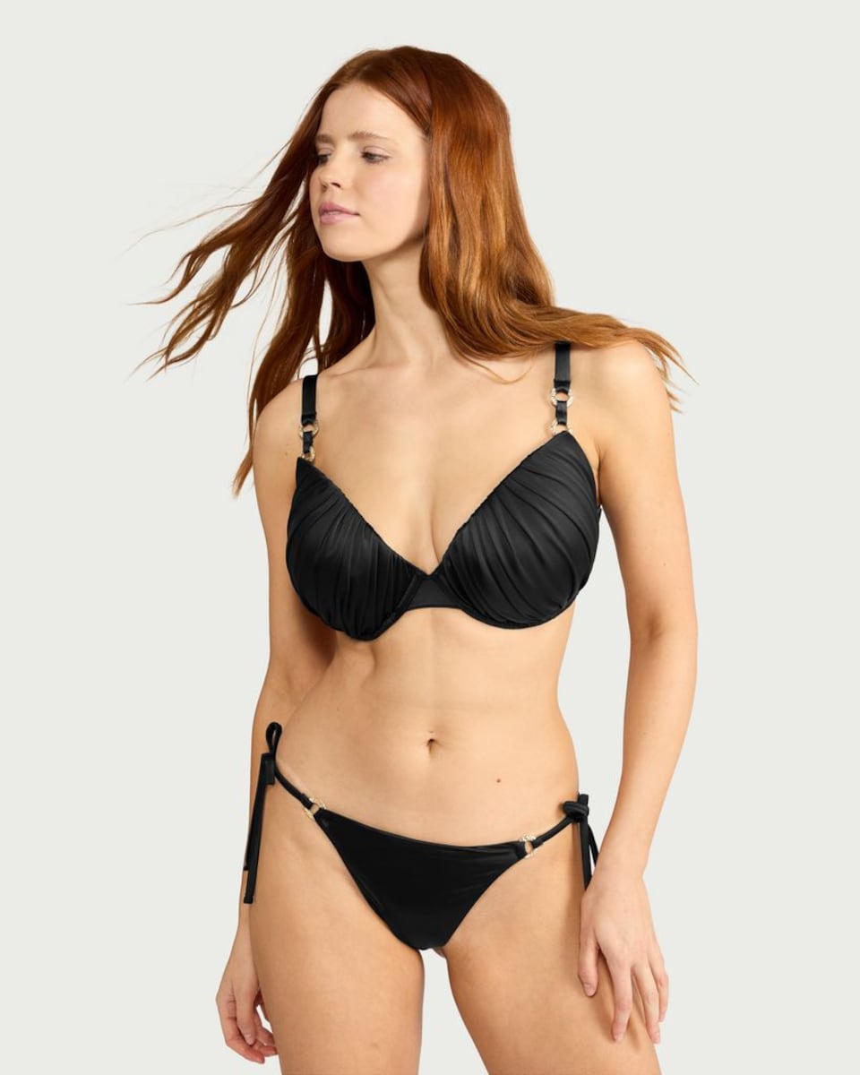 image 1 of F&F Fuller Bust Ruched Wired Padded Bikini Top in Black