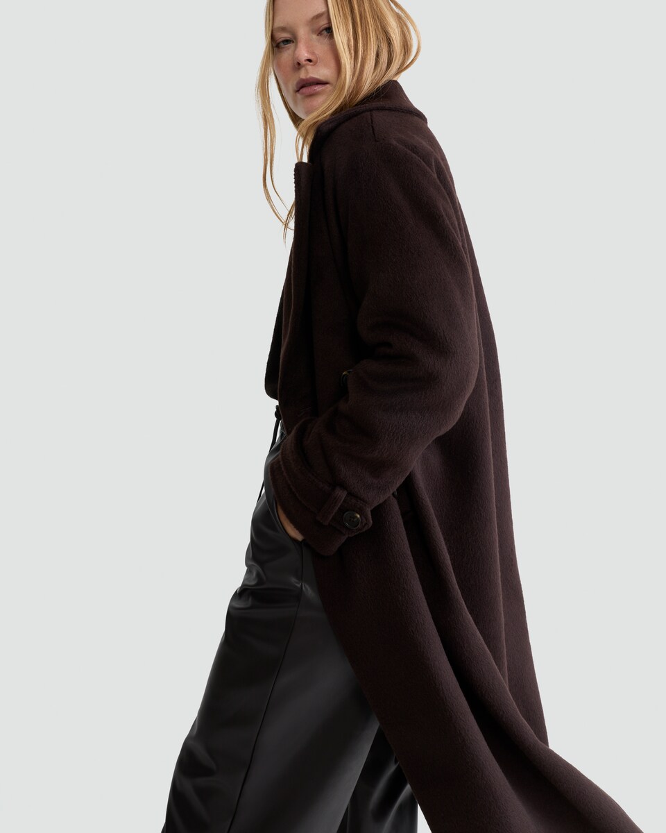 image 1 of F&F Double Breasted Long Coat with Wool in Brown