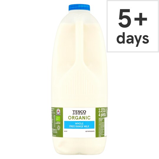 Tesco Organic Whole Milk 2.272L/4 Pints Tesco Groceries