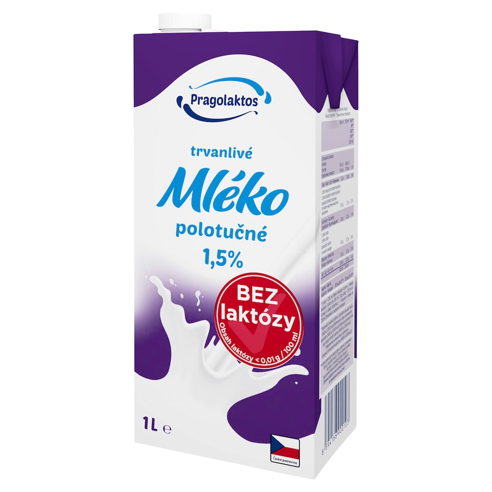 Pragolaktos Trvanlivé mléko polotučné bez laktózy 1,5% 1l