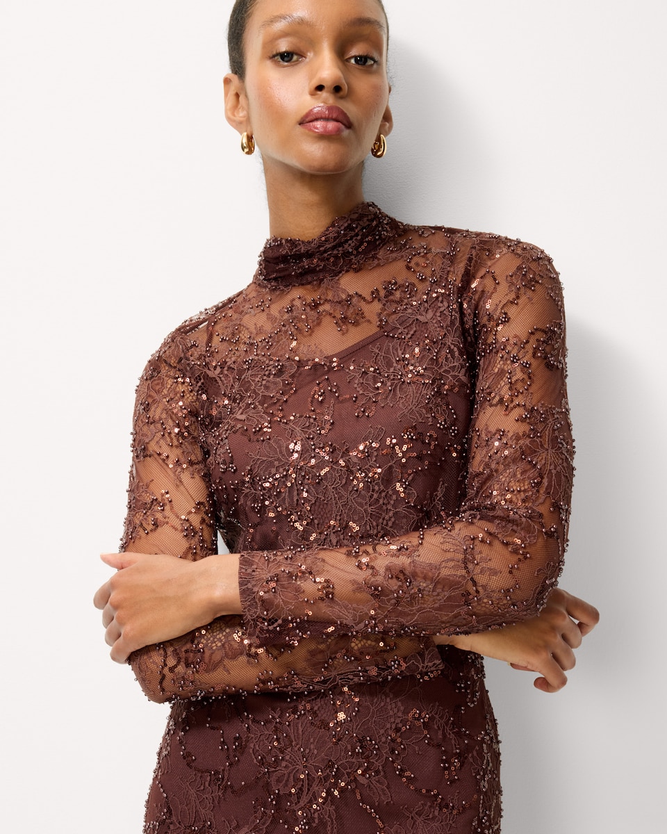 image 1 of F&F Beaded Lace Co-ord Top in Chocolate