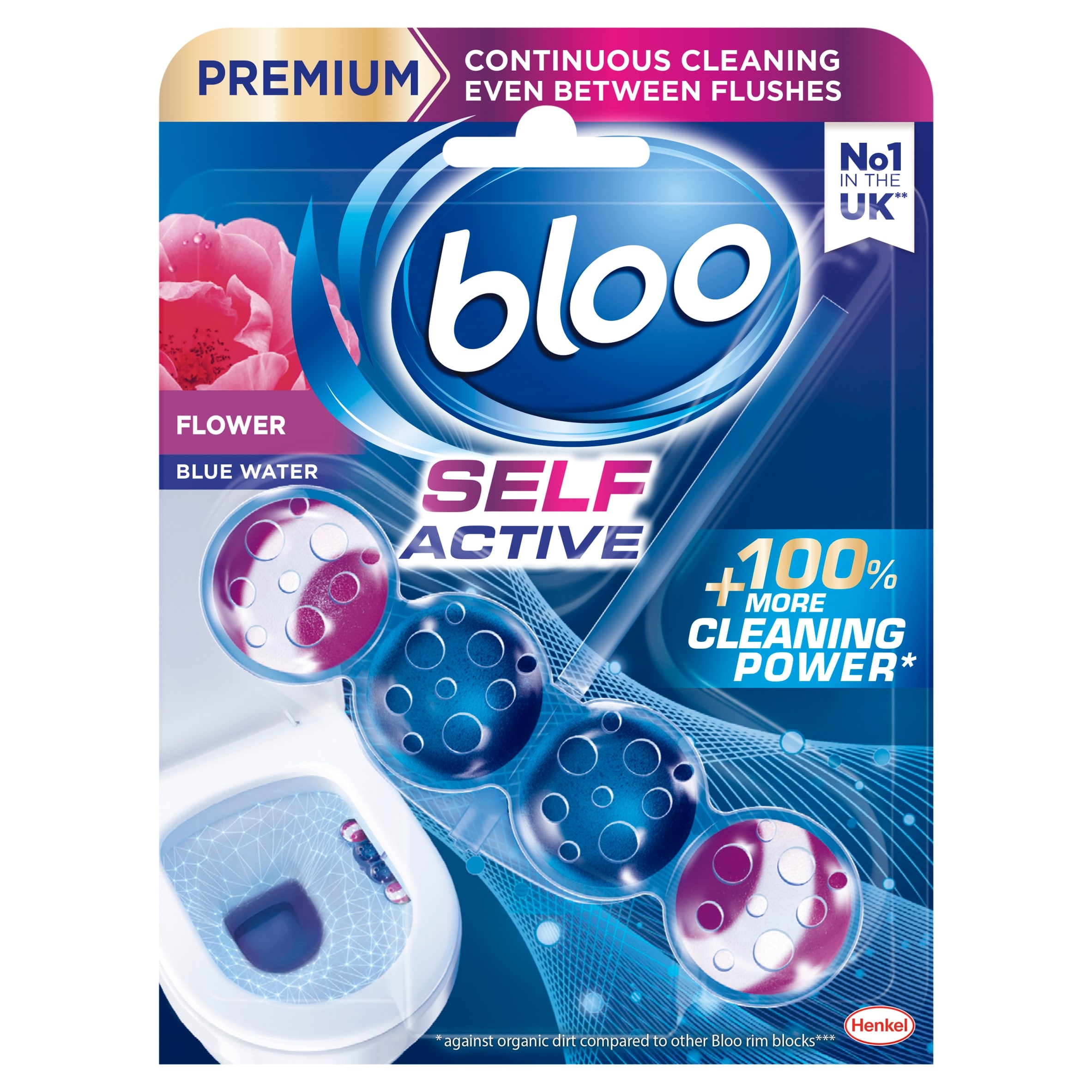 Bloo Self Active Blue Water Flowers Toilet Rim Block 50g