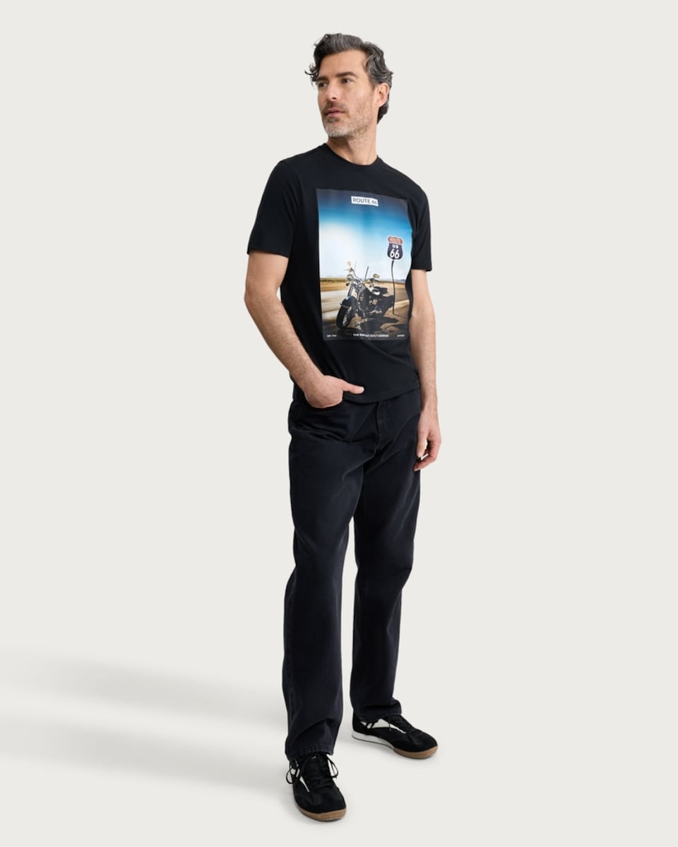 image 1 of Route 66 Pure Cotton T-Shirt in Black