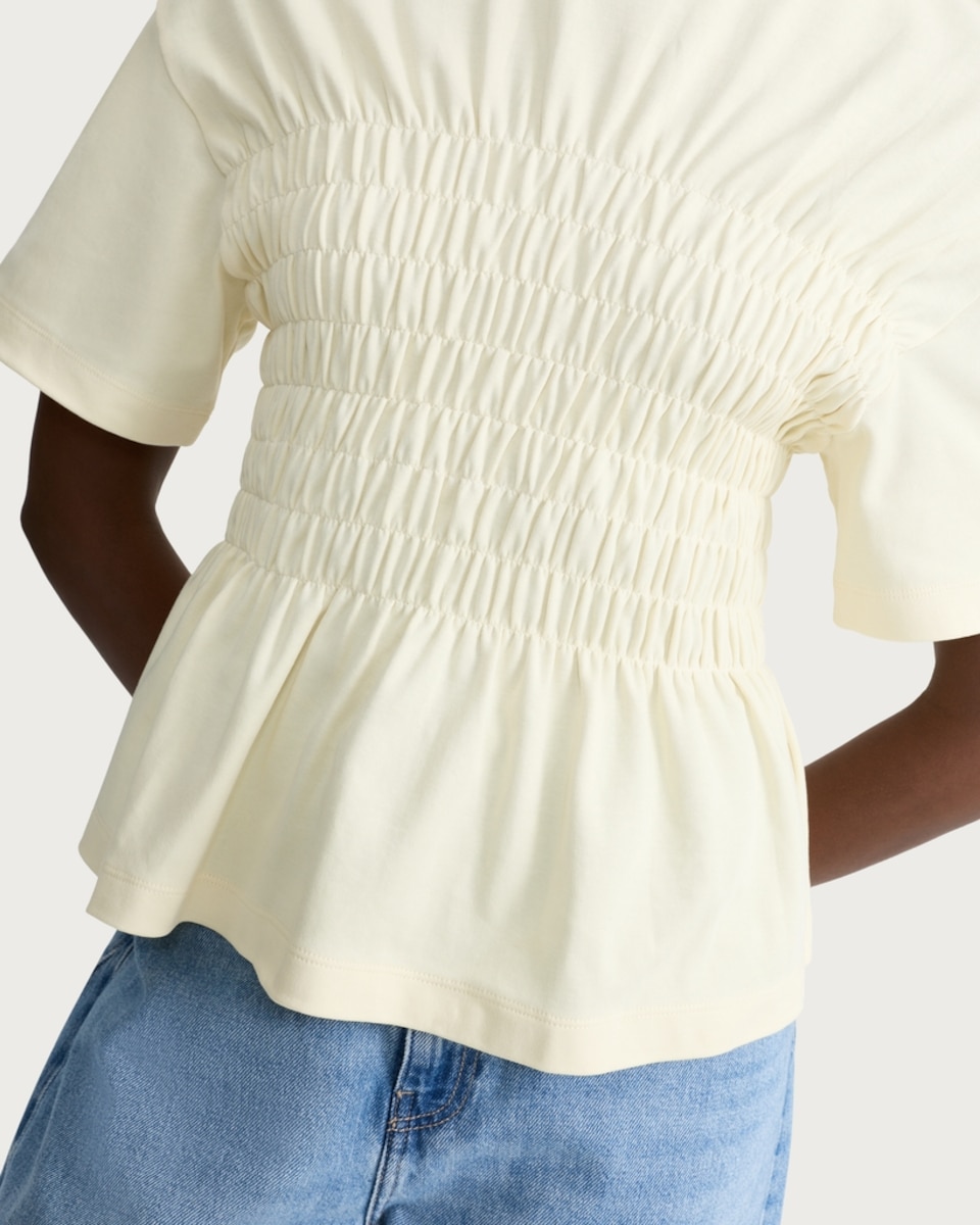 image 1 of The F&F Edit Pure Cotton Shirred Waist Short Sleeved Top in Yellow