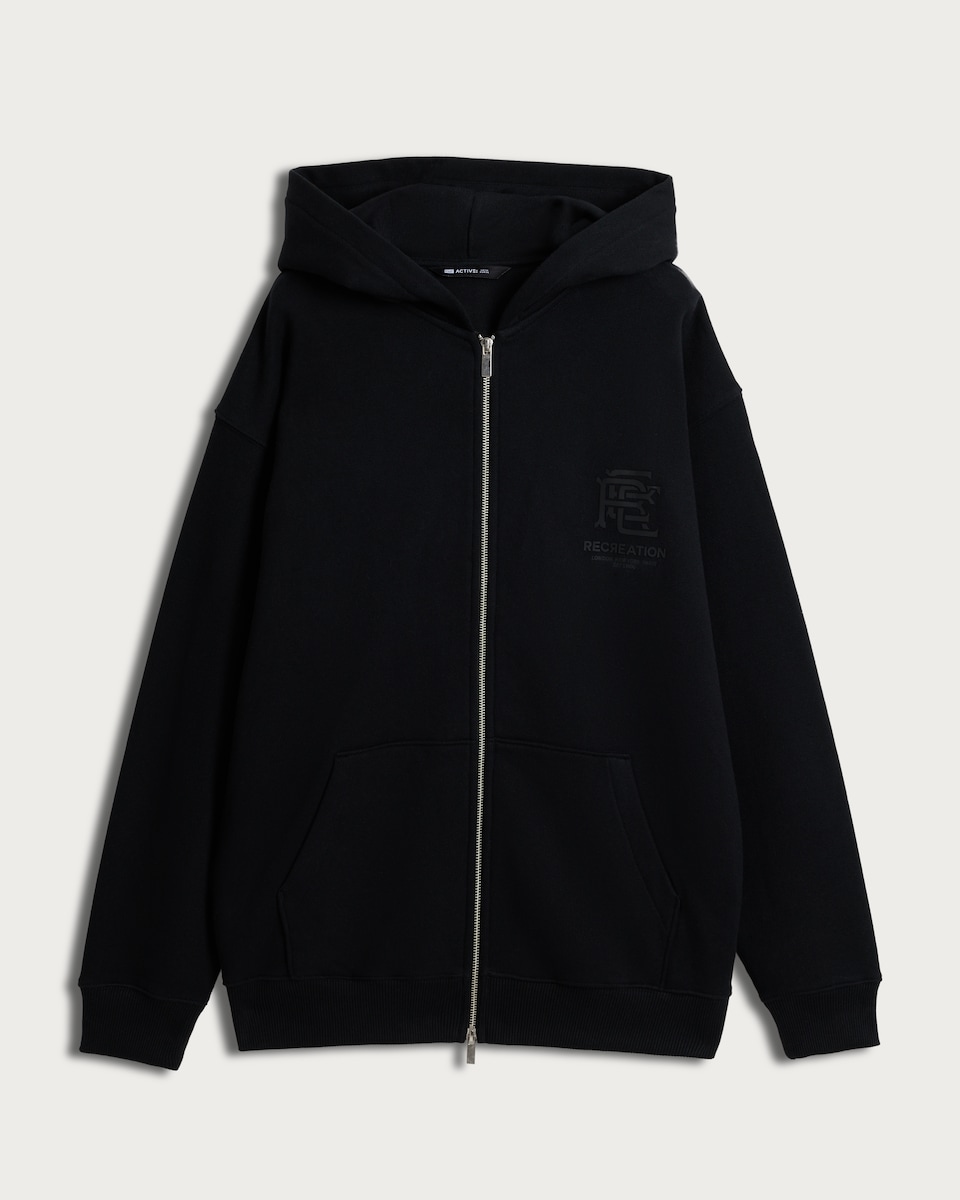 image 1 of F&F Active Everyhour Heavyweight Oversized Zip Front Hoodie in Black
