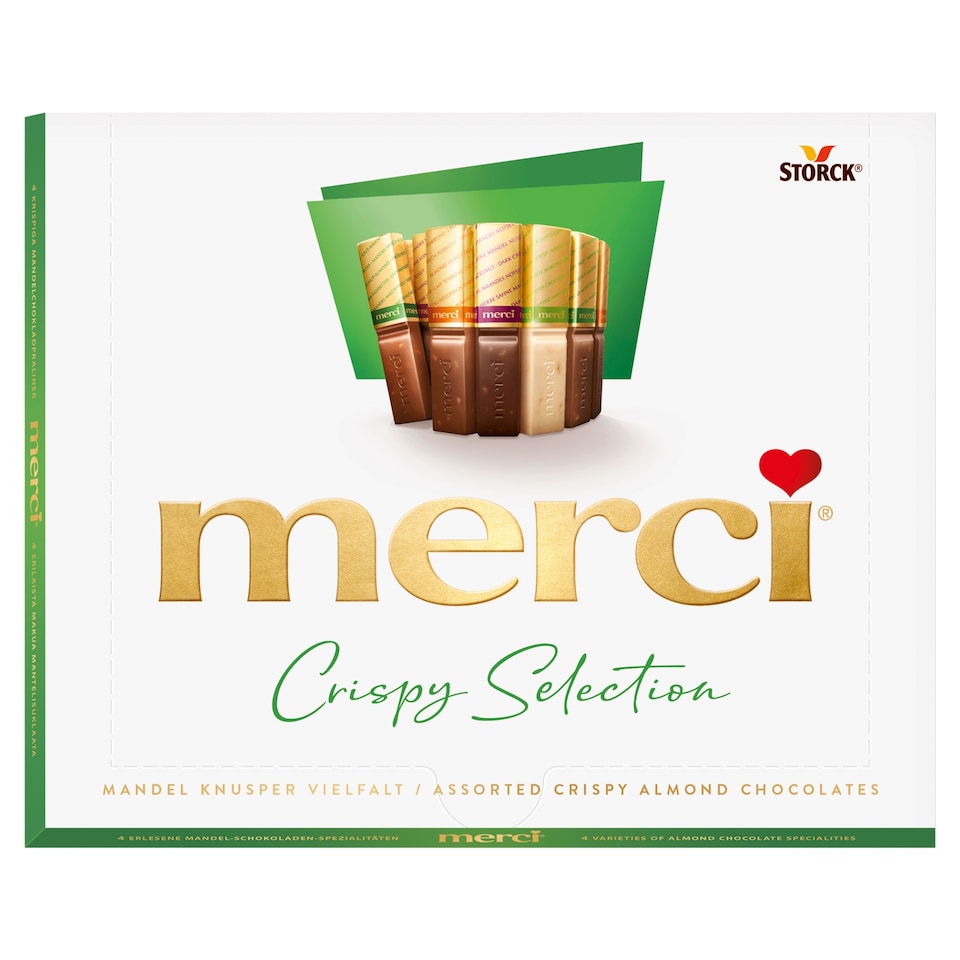 merci Crispy Selection výber čokoládových praliniek s kúskami mandlí a lieskových orieškov 250 g